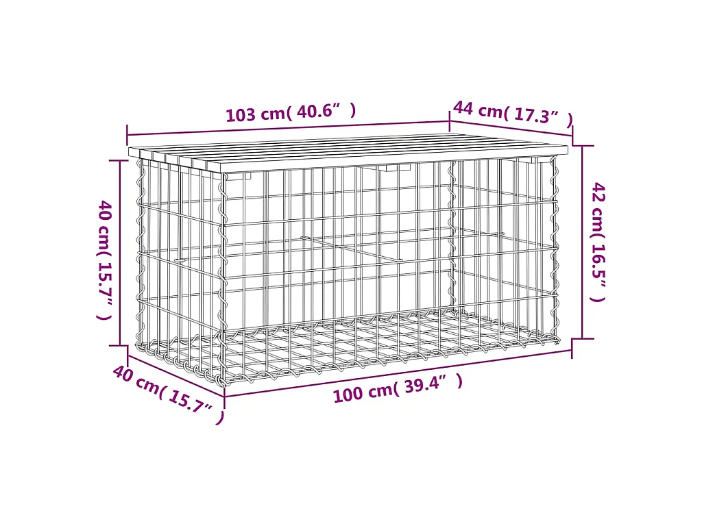 Panca da Giardino Design Gabbione 103x44x42 cm Pino Impregnato