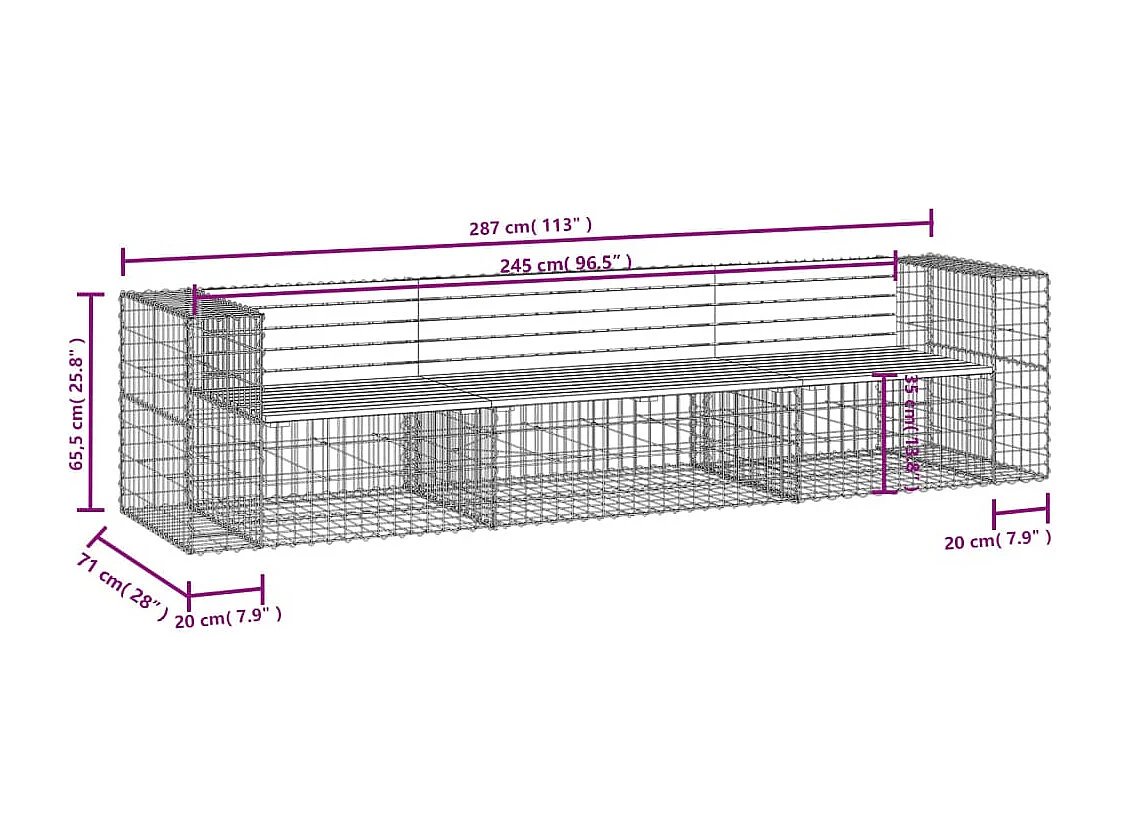 Tuinbank schanskorfontwerp 287x71x65,5 cm geïmpregneerd hout