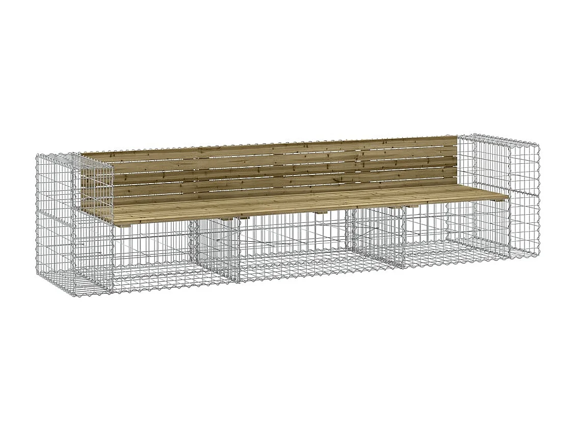 Banc de jardin design gabion 287x71x65,5cm bois de pin imprégné