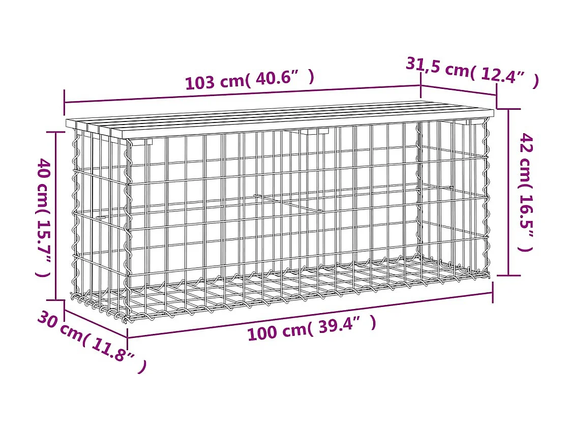 Panca da Giardino Design Gabbione 103x31,5x42 cm Massello Pino