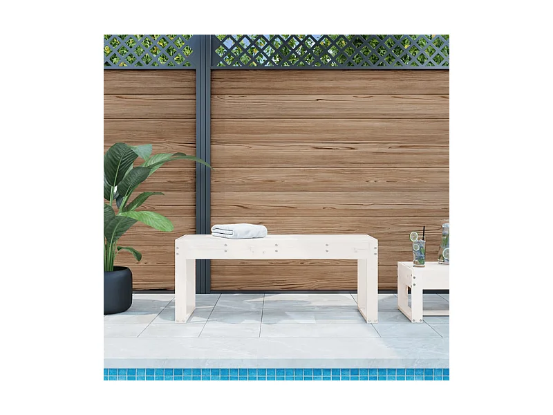 Banc de jardin blanc 110x38x45 cm bois massif de pin