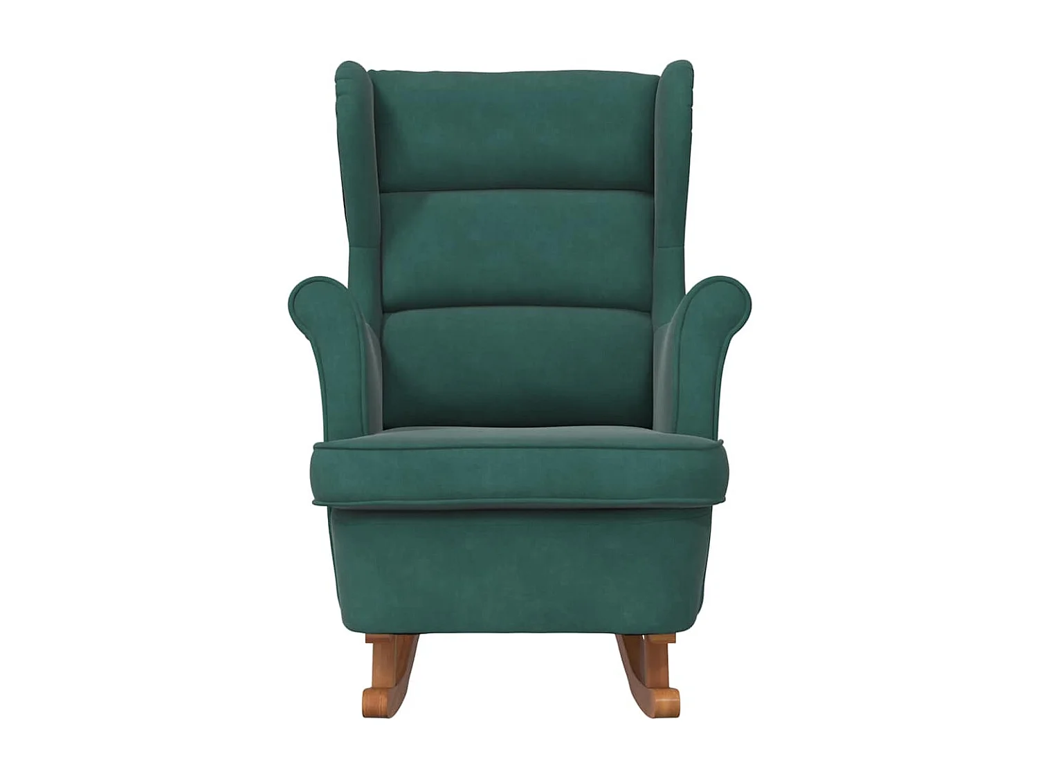 Fauteuil à bascule à oreilles en velours vert foncé bois massif