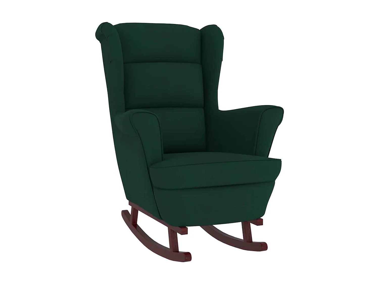 Fauteuil à bascule à oreilles en velours vert foncé bois massif