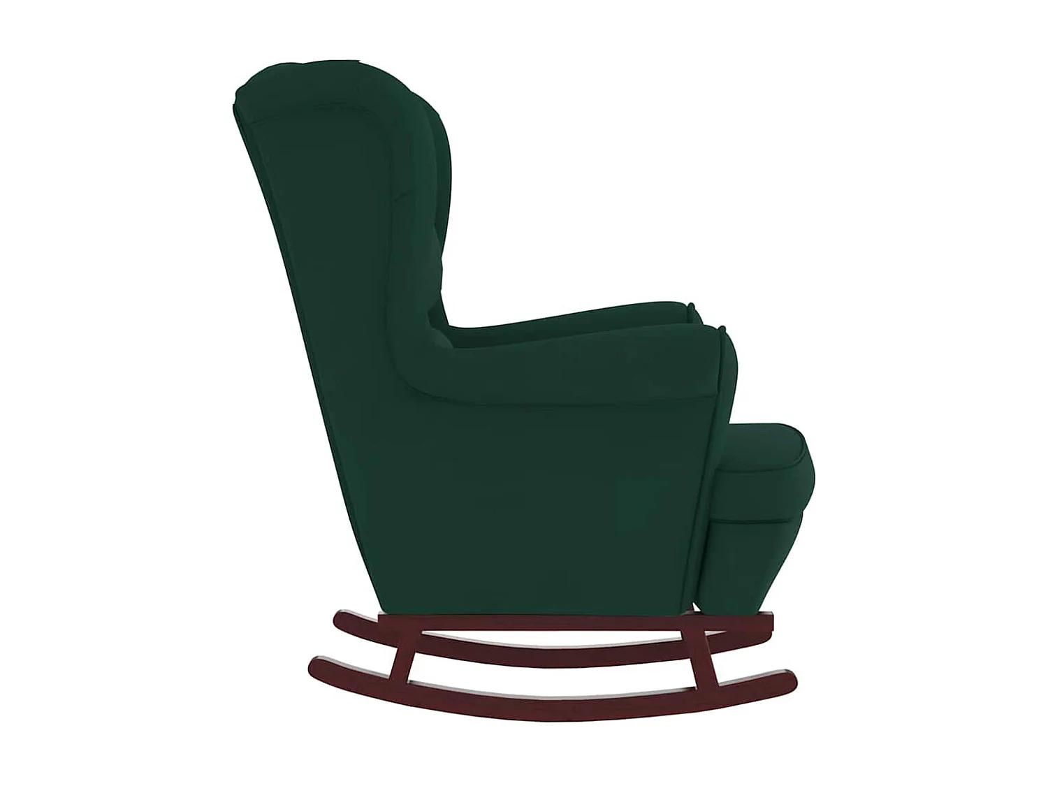 Fauteuil à bascule à oreilles en velours vert foncé bois massif