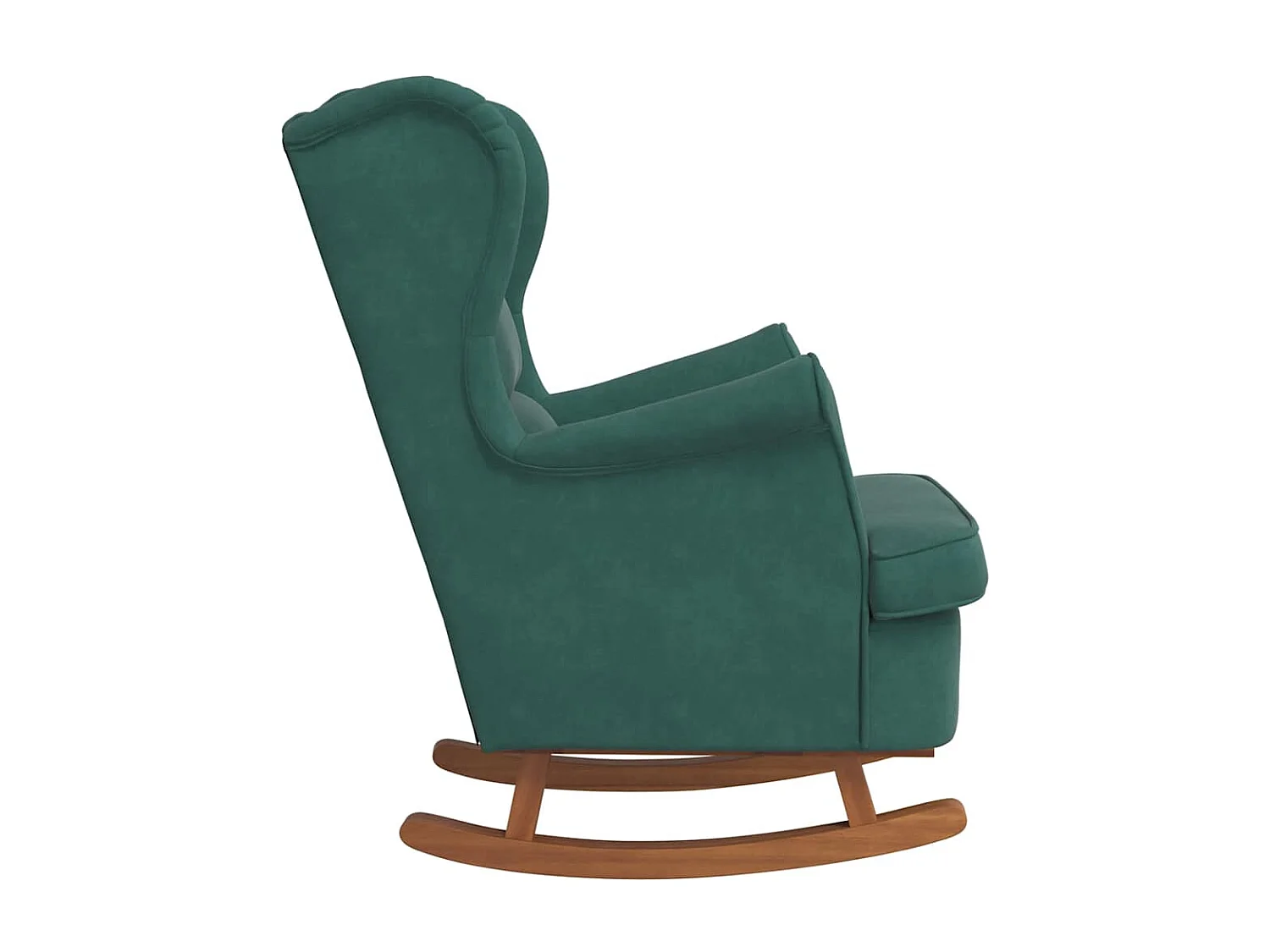 Fauteuil à bascule à oreilles en velours vert foncé bois massif