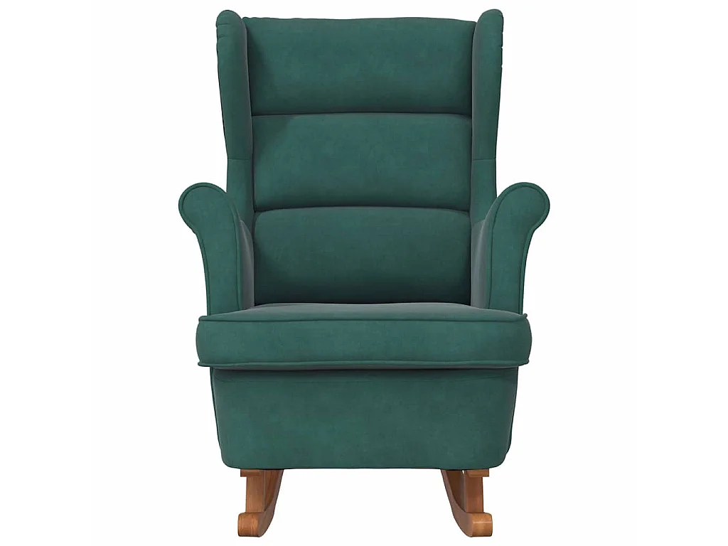 Fauteuil à bascule à oreilles en velours vert foncé bois massif