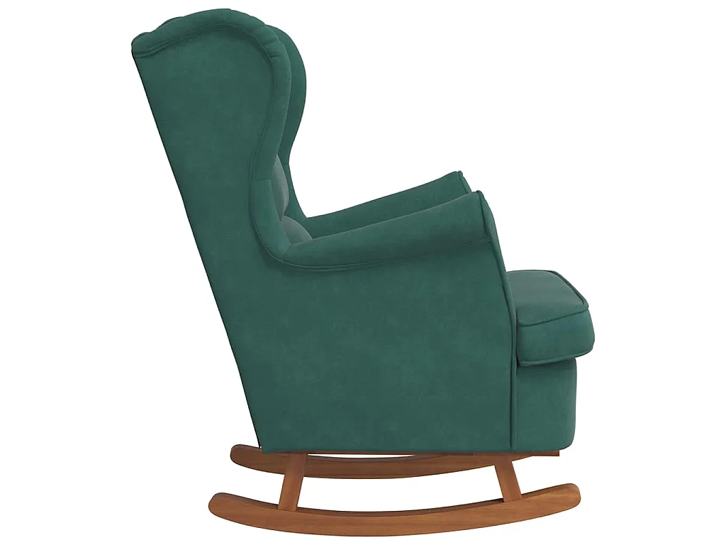 Fauteuil à bascule à oreilles en velours vert foncé bois massif