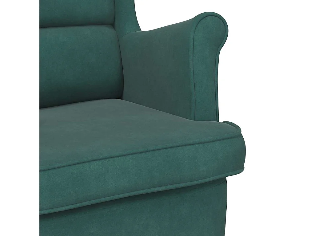 Fauteuil à bascule à oreilles en velours vert foncé bois massif