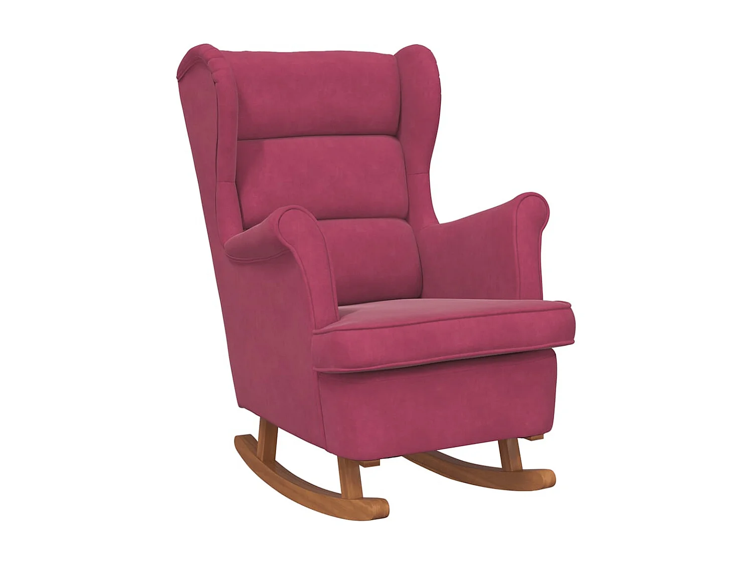 Fauteuil à bascule à oreilles en velours rouge vin bois massif