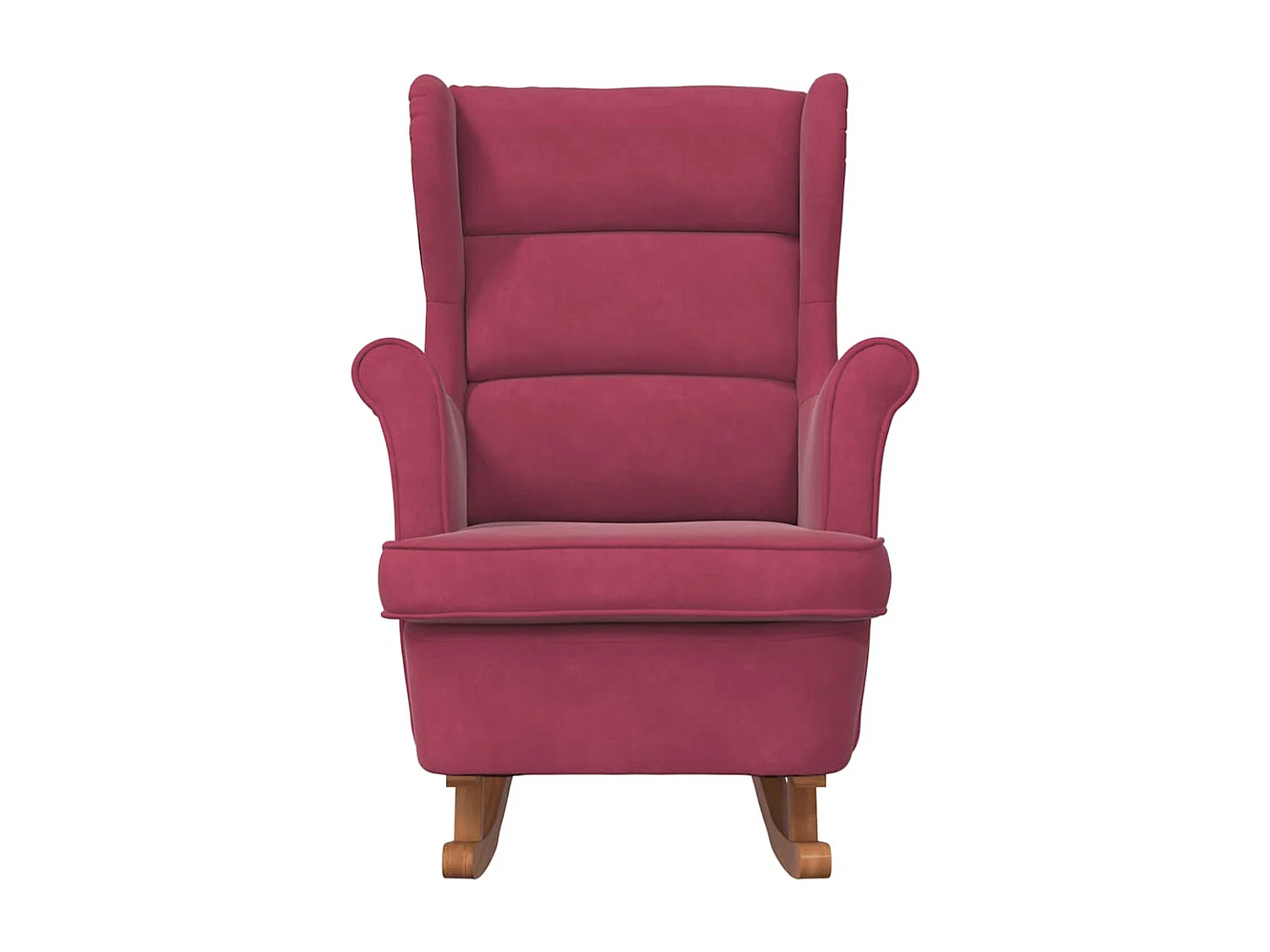 Fauteuil à bascule à oreilles en velours rouge vin bois massif