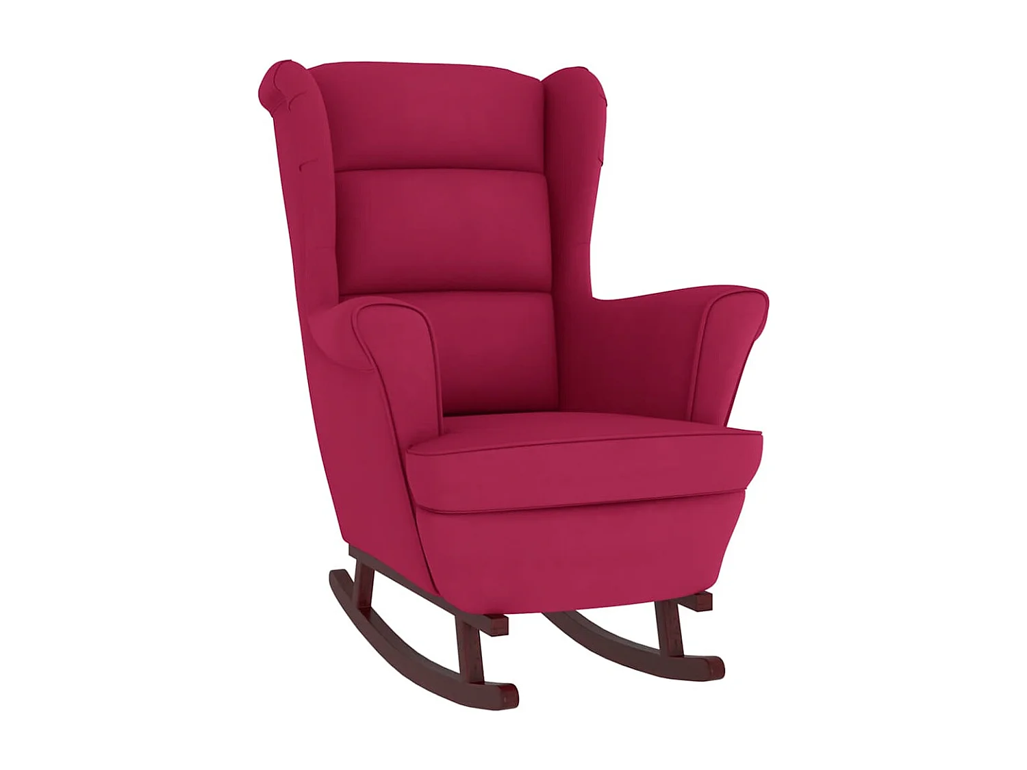 Fauteuil à bascule à oreilles en velours rouge vin bois massif