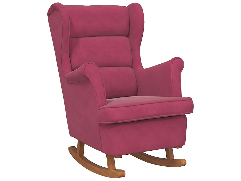 Schommelstoel met oorleuning wijnrood fluweel massief hout