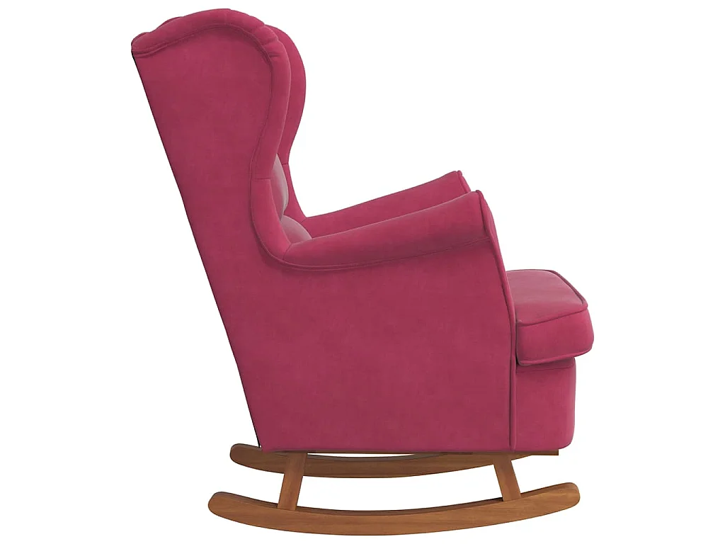 Fauteuil à bascule à oreilles en velours rouge vin bois massif