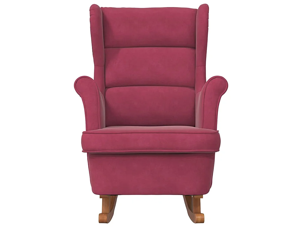 Fauteuil à bascule à oreilles en velours rouge vin bois massif
