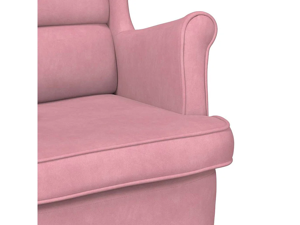 Fauteuil à bascule à oreilles en velours rose bois massif