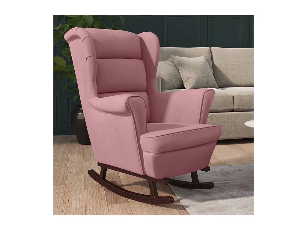 Schommelstoel met massief rubberwood poten fluweel roze