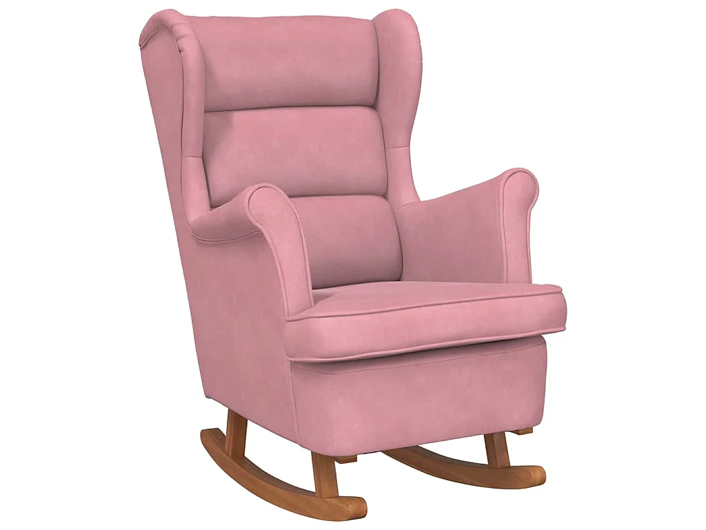Fauteuil à bascule à oreilles en velours rose bois massif