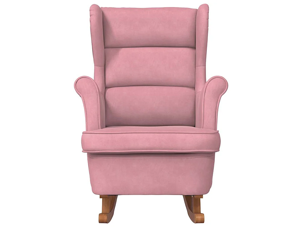 Fauteuil à bascule à oreilles en velours rose bois massif