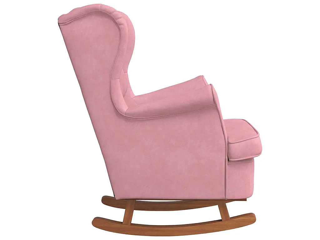 Fauteuil à bascule à oreilles en velours rose bois massif