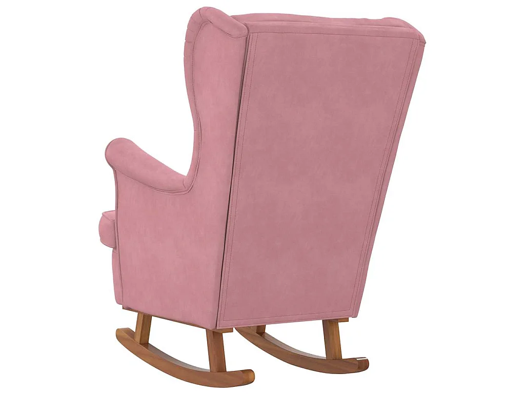 Fauteuil à bascule à oreilles en velours rose bois massif
