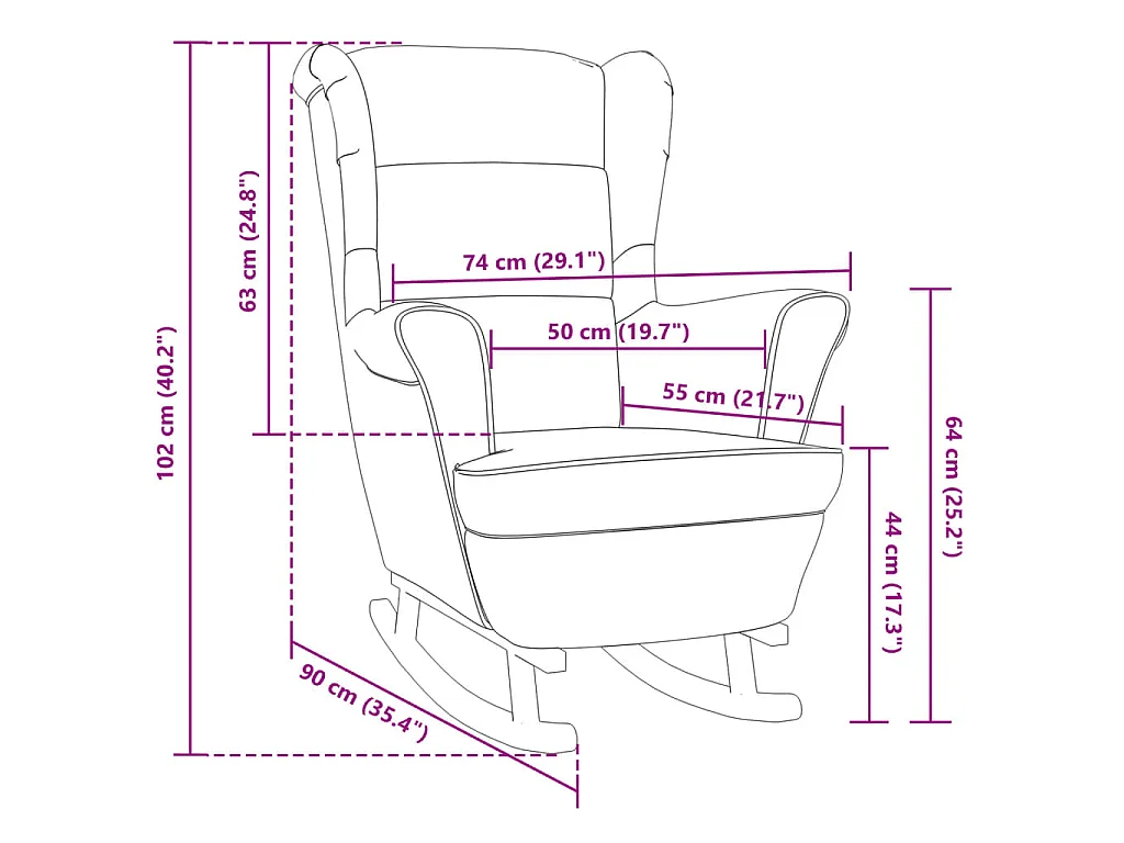 Fauteuil à bascule à oreilles en velours rose bois massif