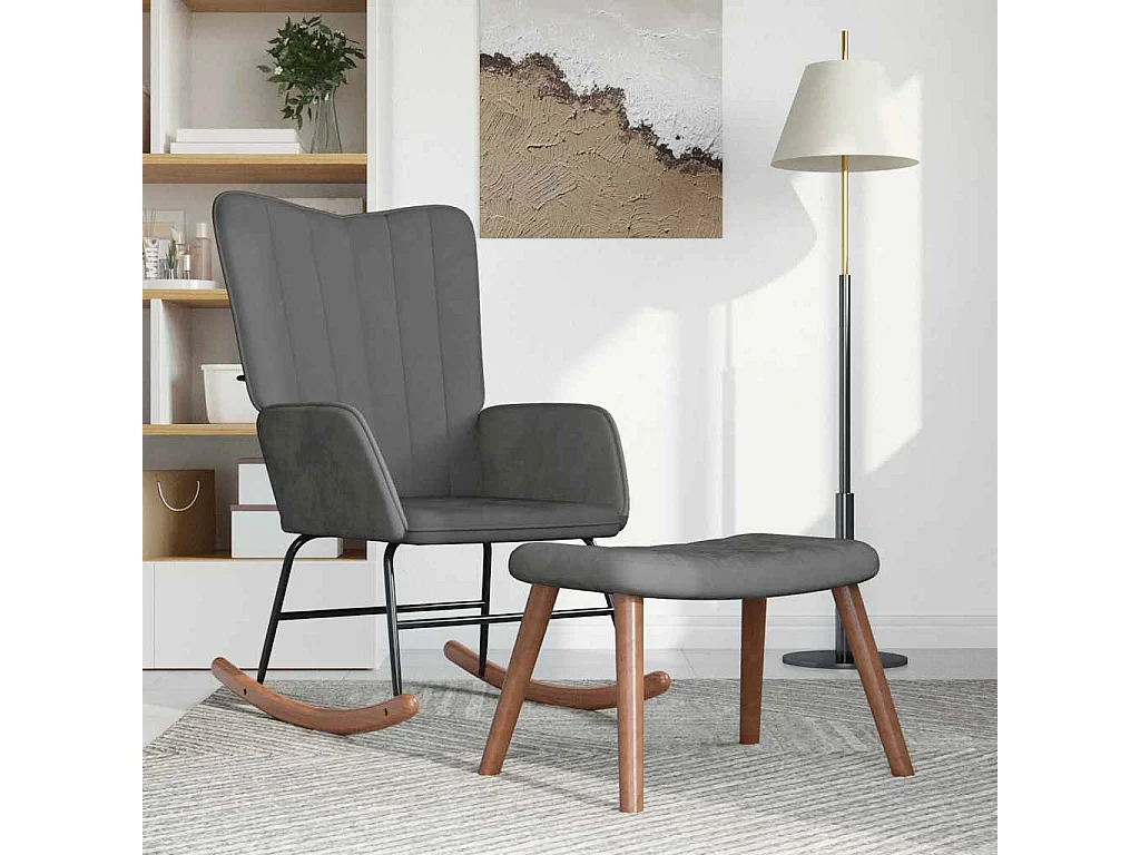 Chaise à bascule avec repose-pied Gris foncé Velours