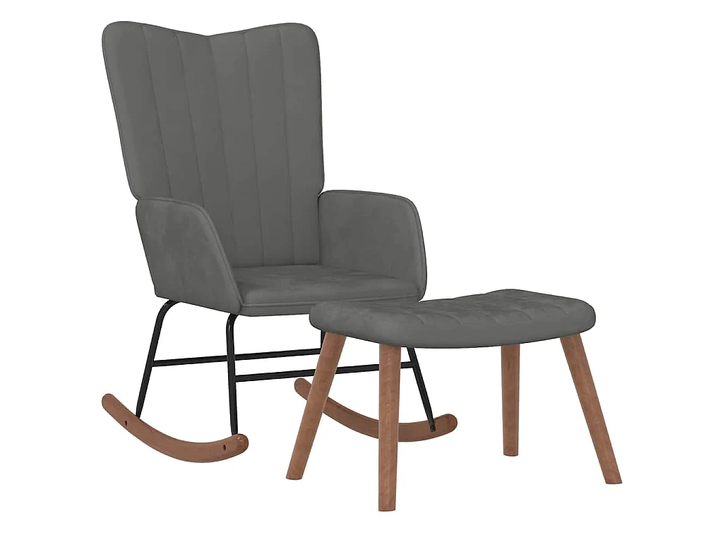 Chaise à bascule avec repose-pied Gris foncé Velours