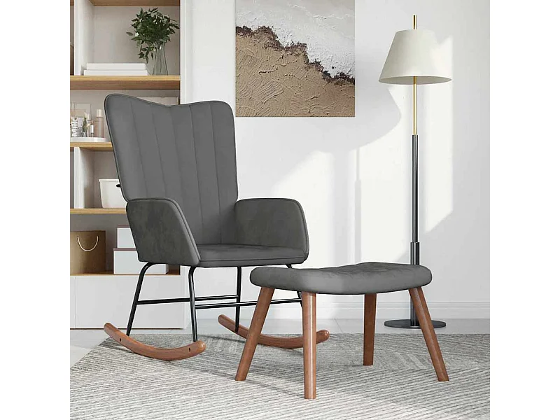 Chaise à bascule avec repose-pied Gris foncé Velours