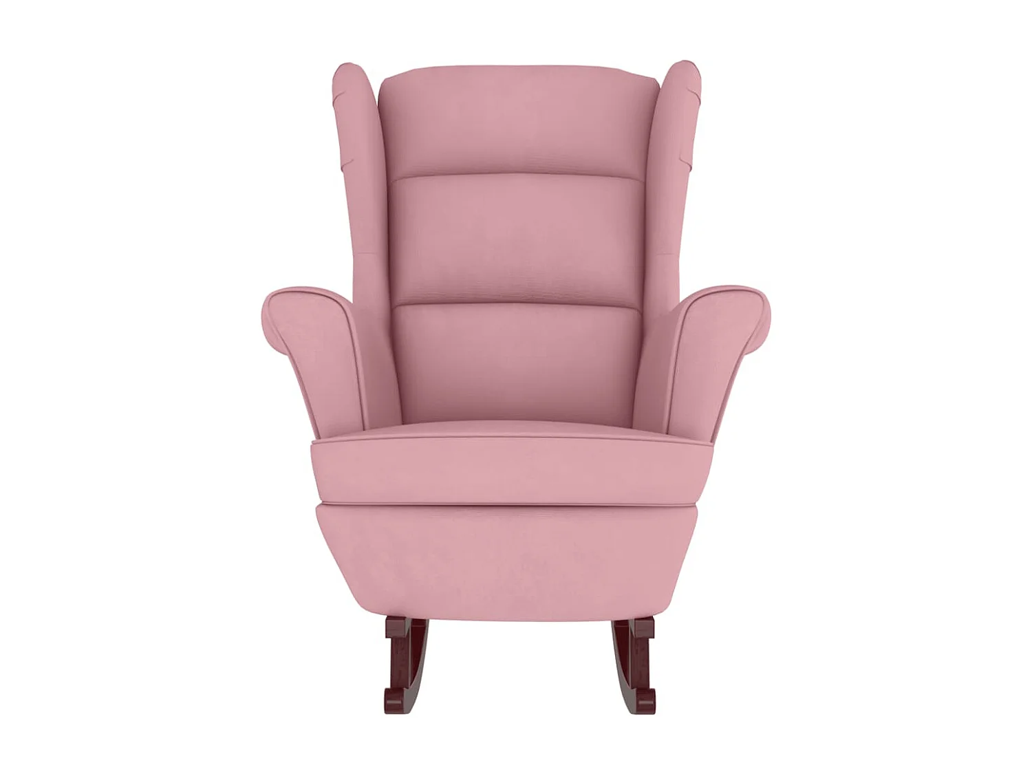Sillón mecedora patas madera y taburete terciopelo rosa