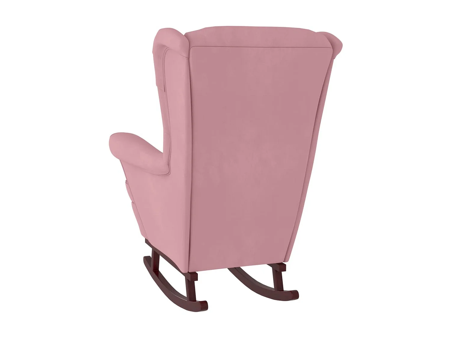 Sillón mecedora patas madera y taburete terciopelo rosa