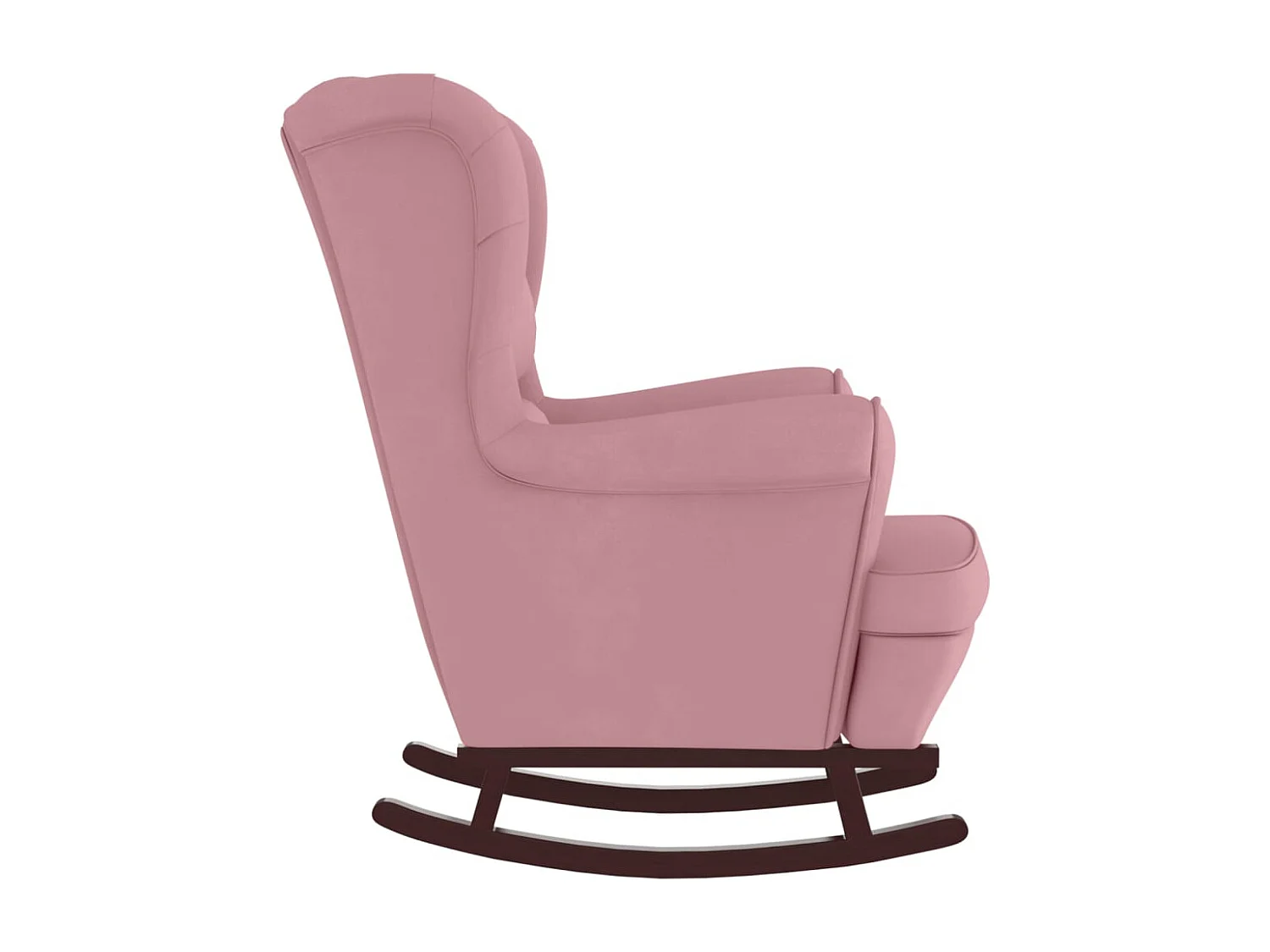Schommelstoel met oorleuning roze fluweel massief hout