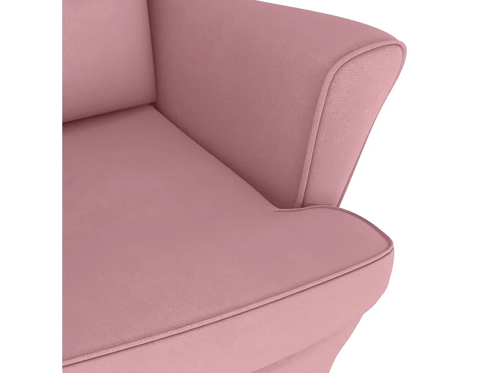 Schommelstoel met oorleuning roze fluweel massief hout