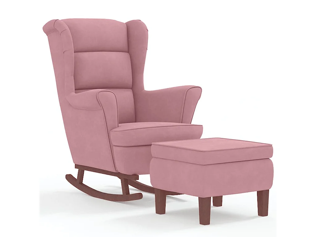 Fauteuil à bascule à oreilles en velours rose bois massif