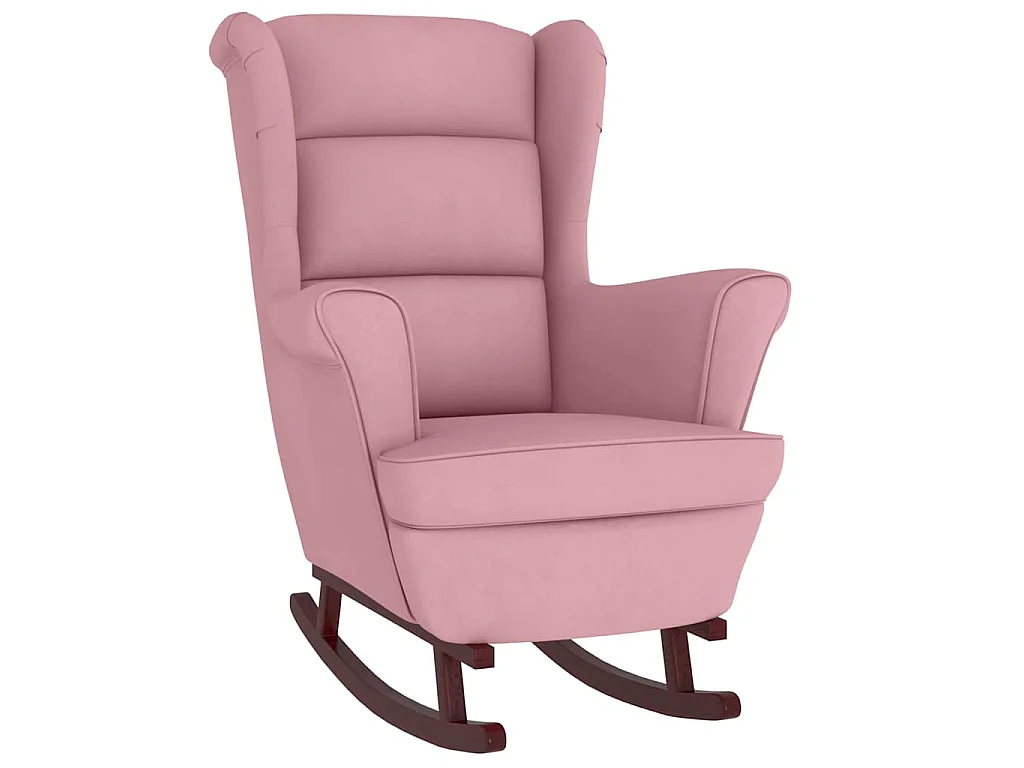 Fauteuil à bascule à oreilles en velours rose bois massif