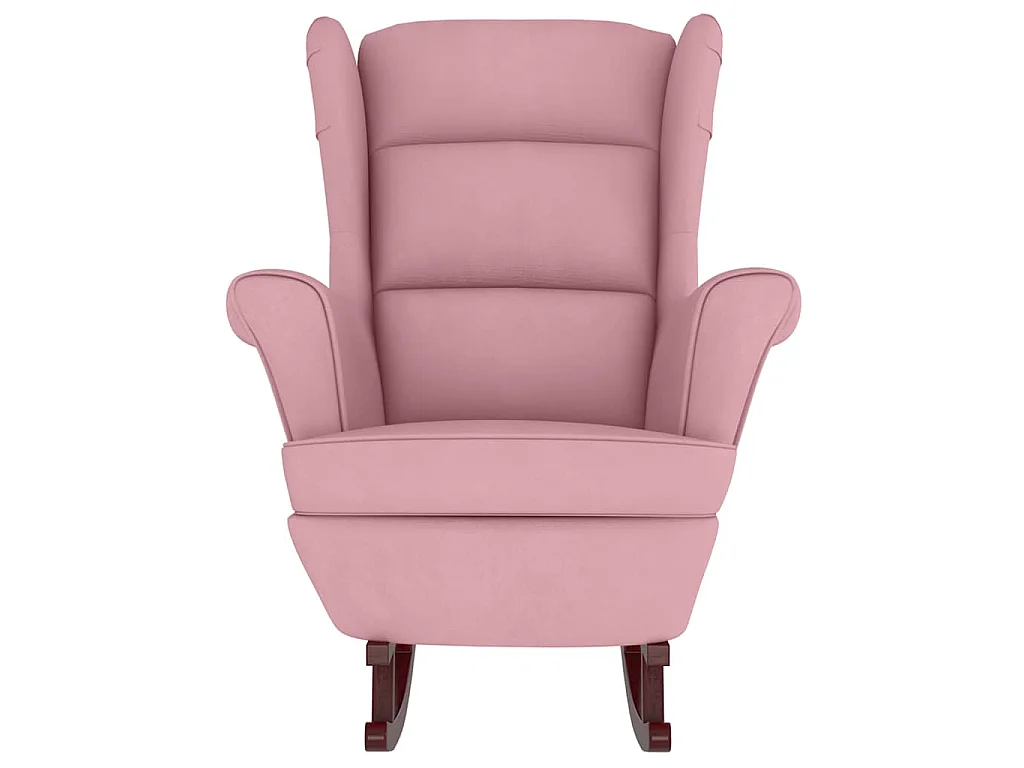Fauteuil à bascule à oreilles en velours rose bois massif