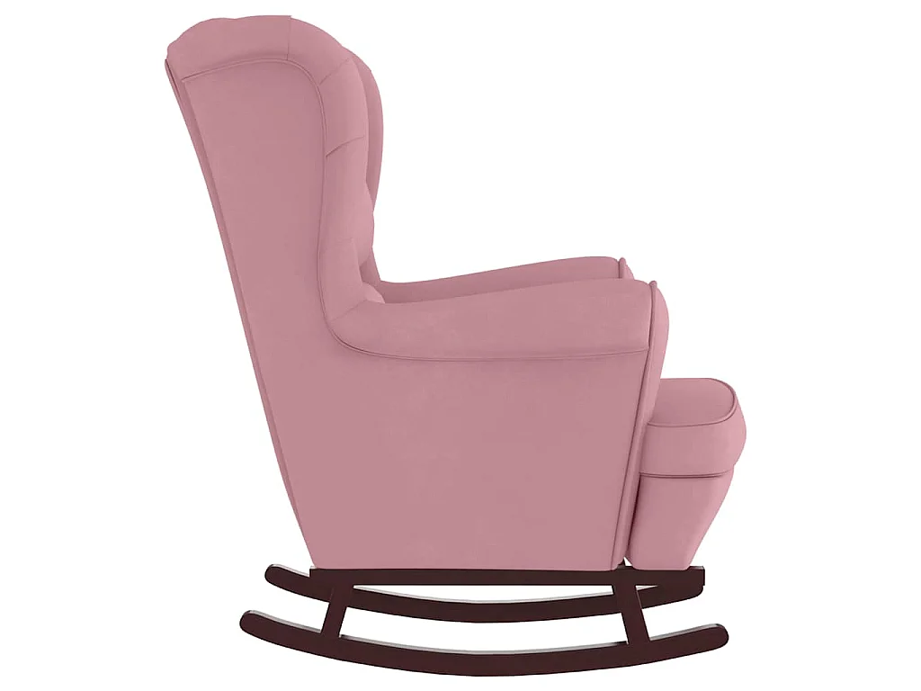 Fauteuil à bascule à oreilles en velours rose bois massif