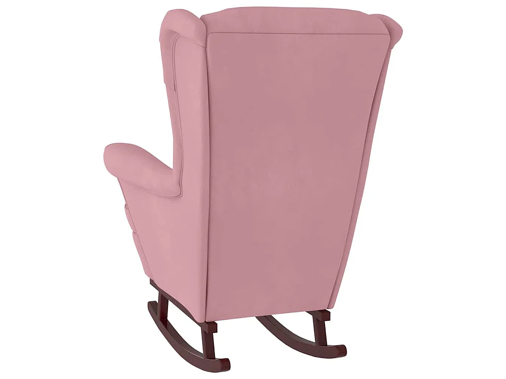Fauteuil à bascule à oreilles en velours rose bois massif