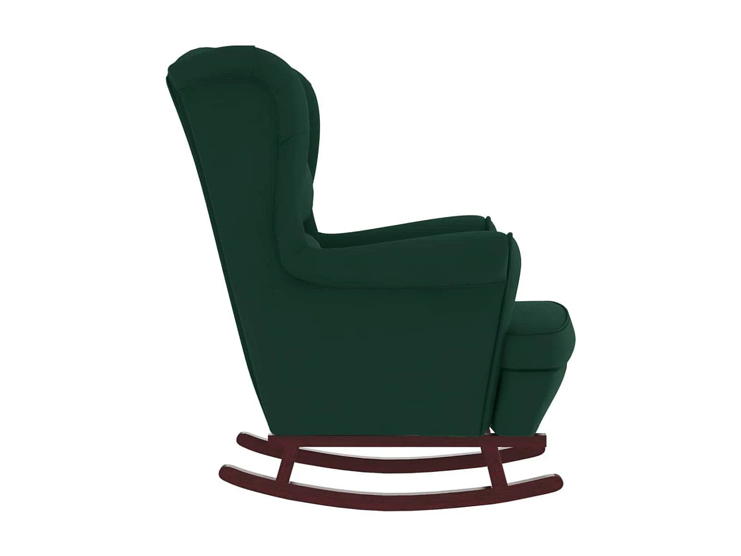 Fauteuil à bascule à oreilles en velours vert foncé bois massif