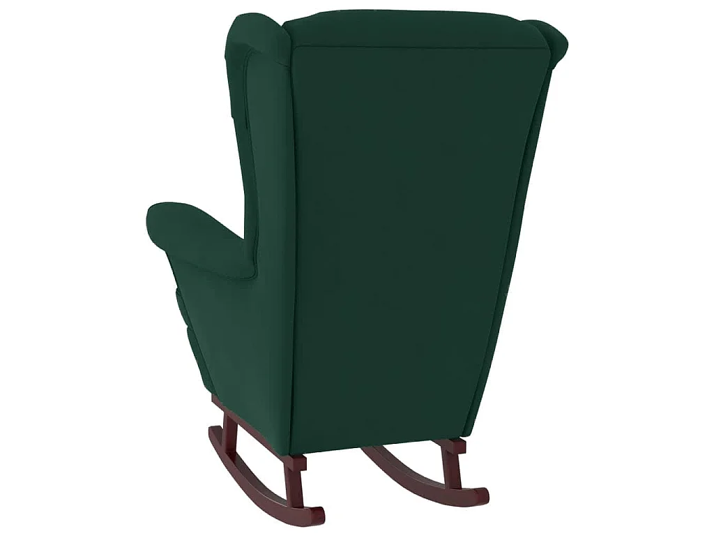 Fauteuil à bascule à oreilles en velours vert foncé bois massif