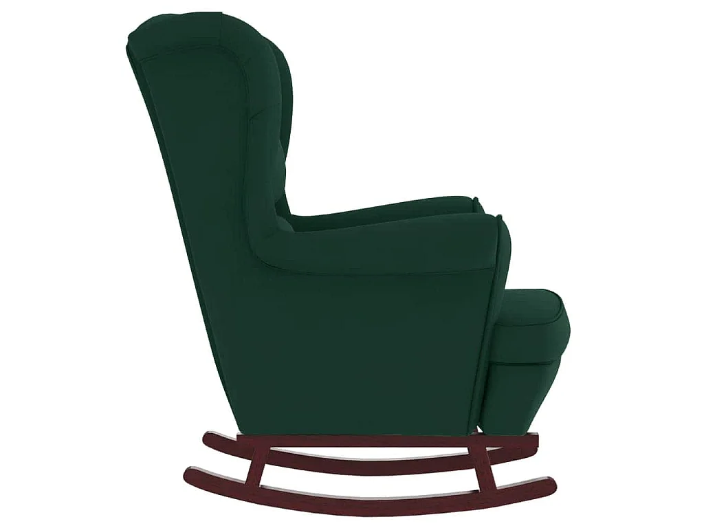 Fauteuil à bascule à oreilles en velours vert foncé bois massif
