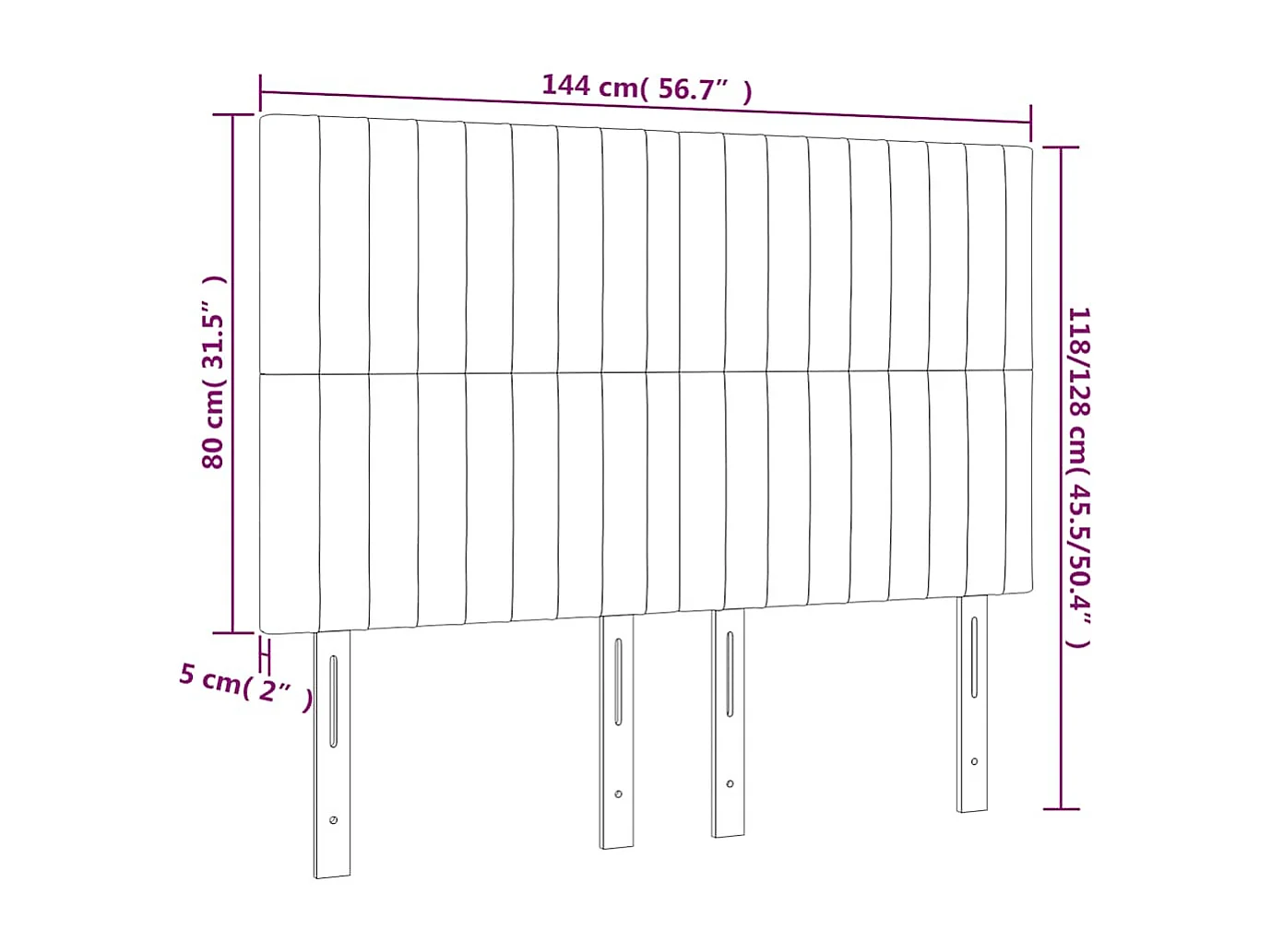 Tête de lit Bleu foncé 144 x 5 x 118/128 cm Velours
