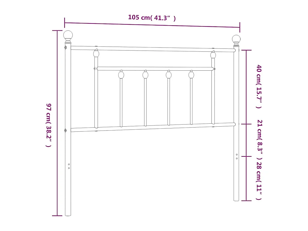 Vervangend hoofdbord 100 cm metaal wit
