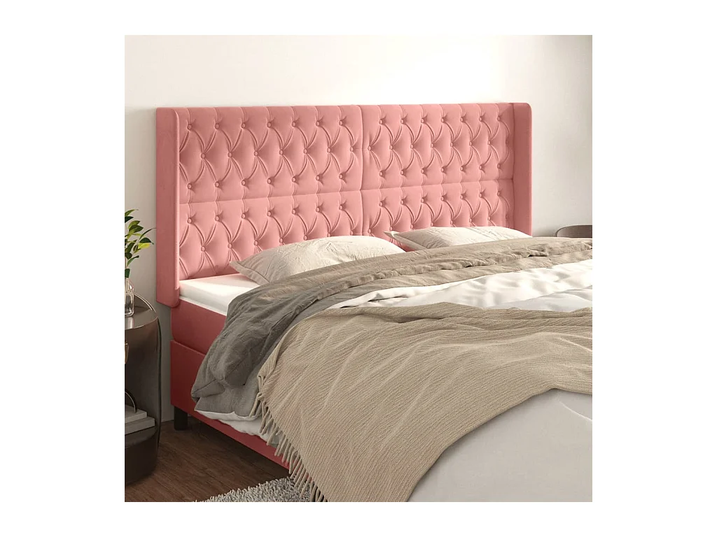 Hoofdbord met randen 183x16x118/128 cm fluweel roze