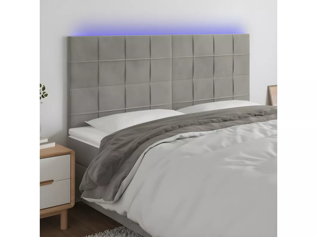 Kauf Unique LED Kopfteil Hellgrau 160x5x118/128 cm Samt