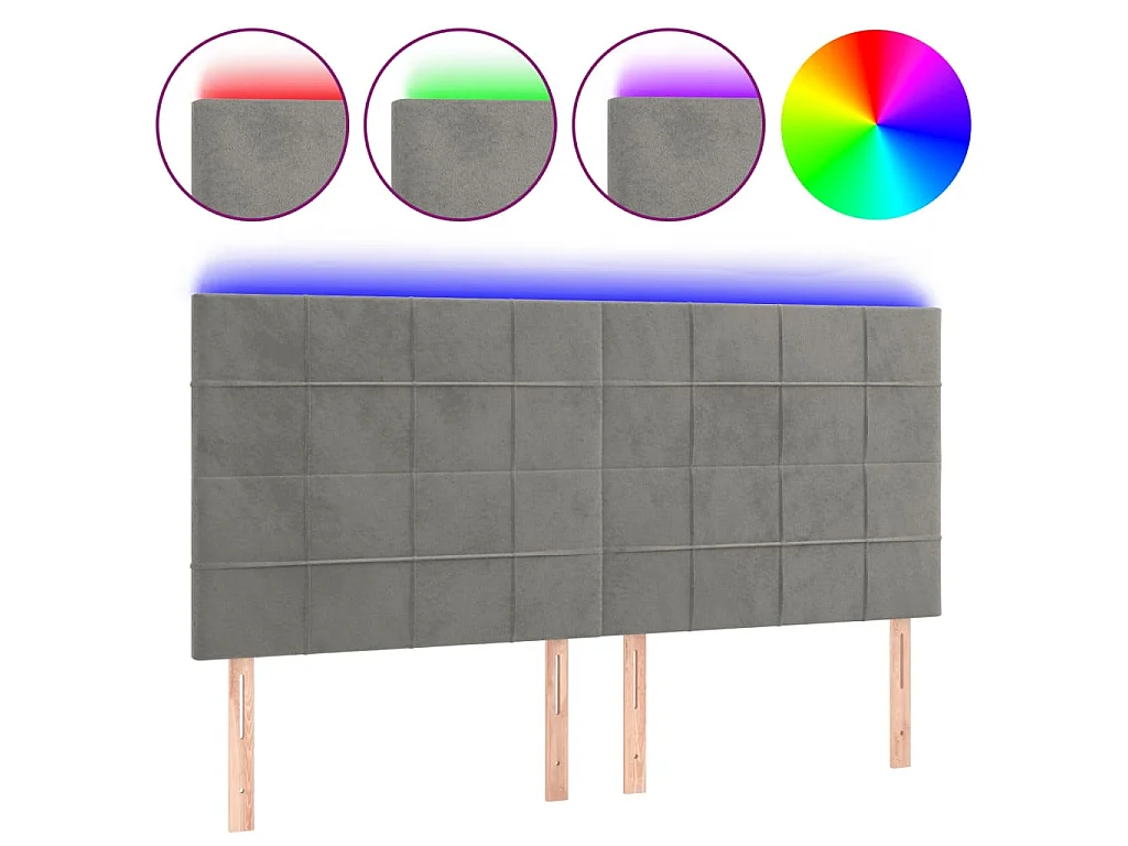 Hoofdbord LED 160x5x118/128 cm fluweel lichtgrijs