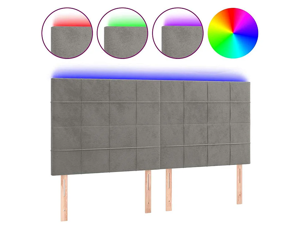 Hoofdbord LED 160x5x118/128 cm fluweel lichtgrijs