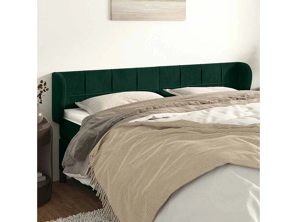 Tête de lit avec oreilles Vert foncé 163x23x78/88 cm Velours