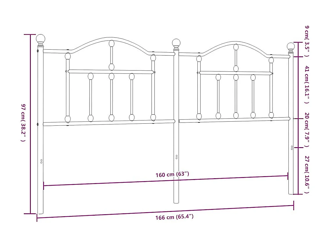 Vervangend hoofdbord 160 cm metaal zwart