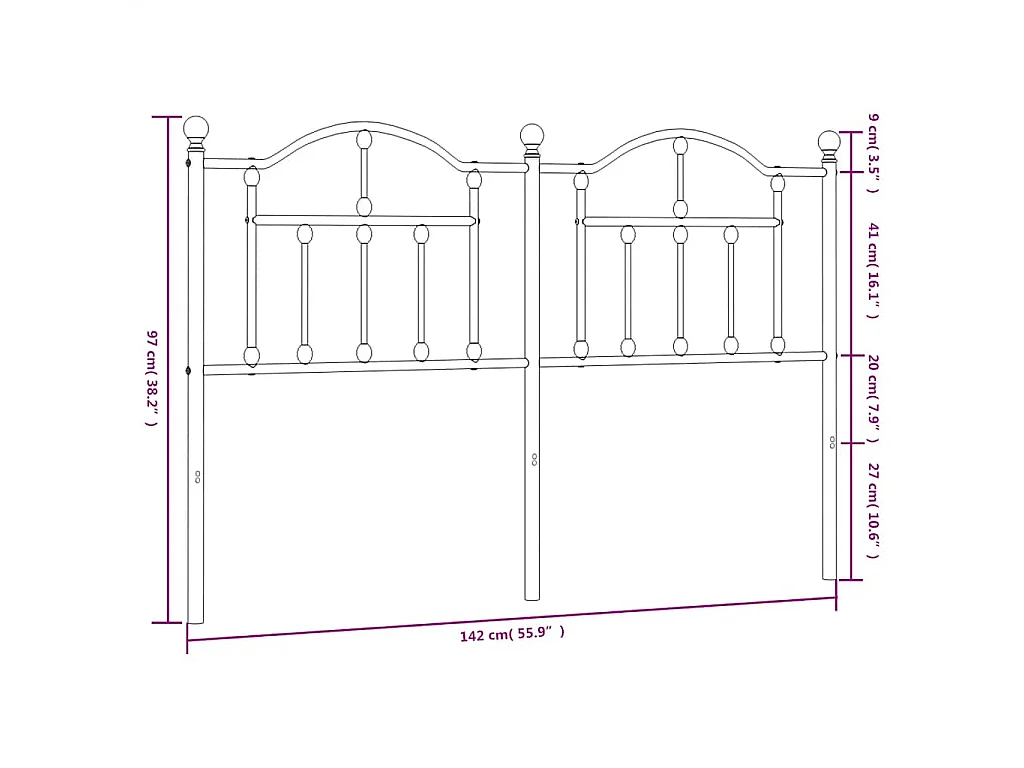 Tête de lit de remplacement métal noir 135 cm