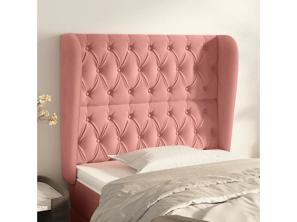 Tête de lit avec oreilles Rose 93x23x118/128 cm Velours